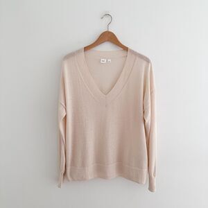 GAP Linen Blend V-Neck Sweater Lightweight Neutral Pullover Womens Size Large
